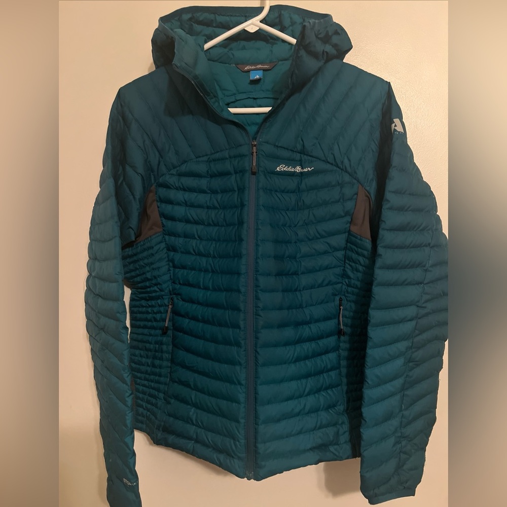 Eddie Bauer Down Jacket Womens L Teal Green First Ascent Goose Down lightweight